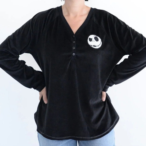 Disney The Night Before Christmas Black Half Button Down  Shirt Large - Picture 2 of 10